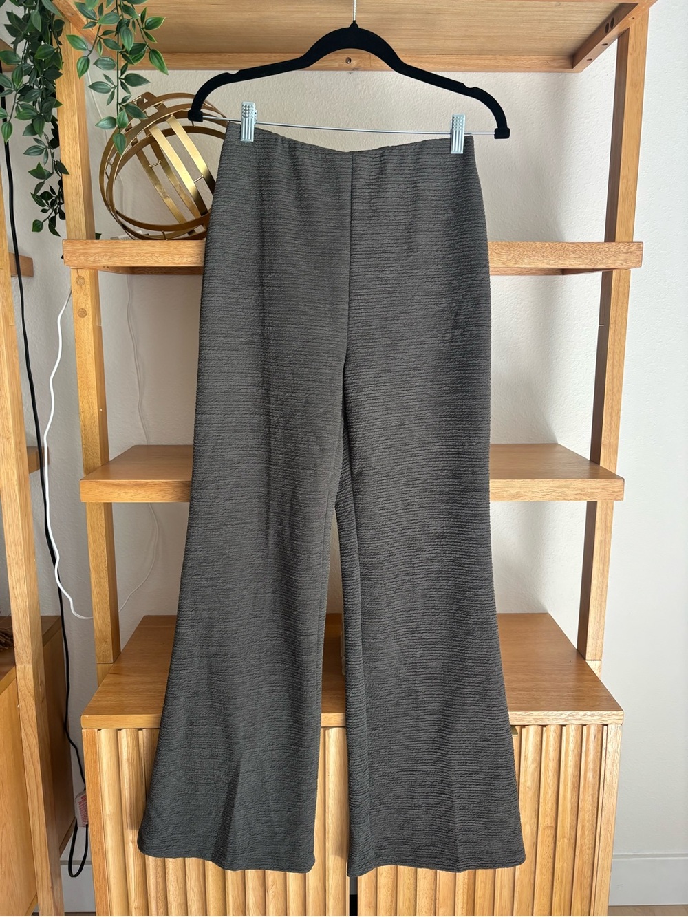 Gilli Olive Textured Knit Two-Piece Set - Scoop Neck Button Top & Flare Pants - Picture 5 of 17